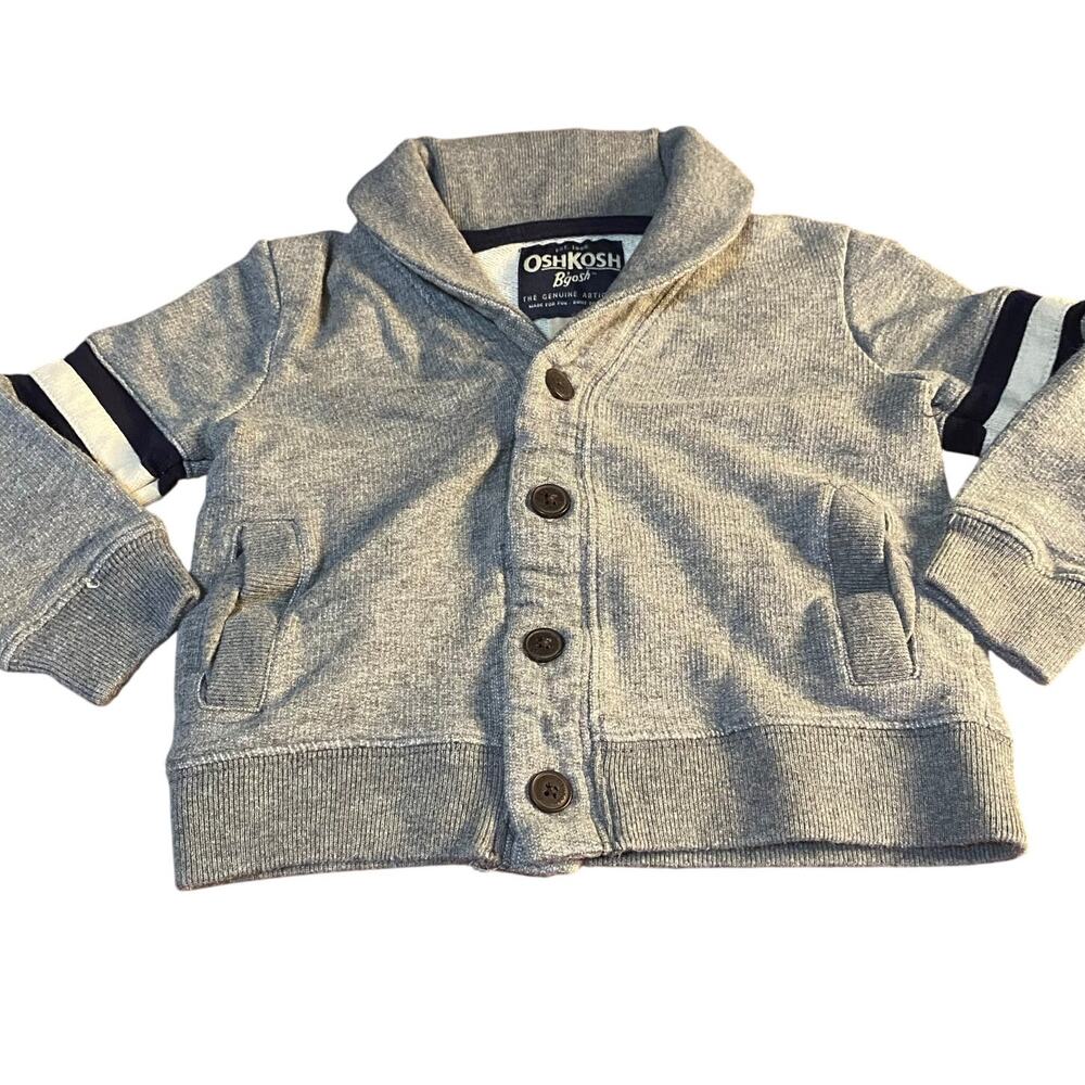 OshKosh B'gosh gray varsity sleeve lined cardiganโ boys sweater SIZE 24M